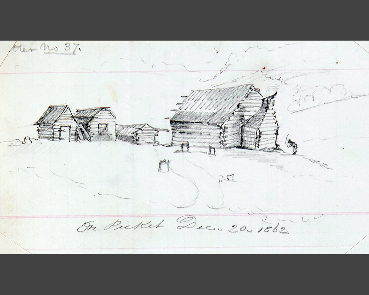 William White Dorr, sketch of slave cabin, 1862. Courtesy of the Pescosolido Library Archives, The Governor's Academy. Photo by David Oxton.