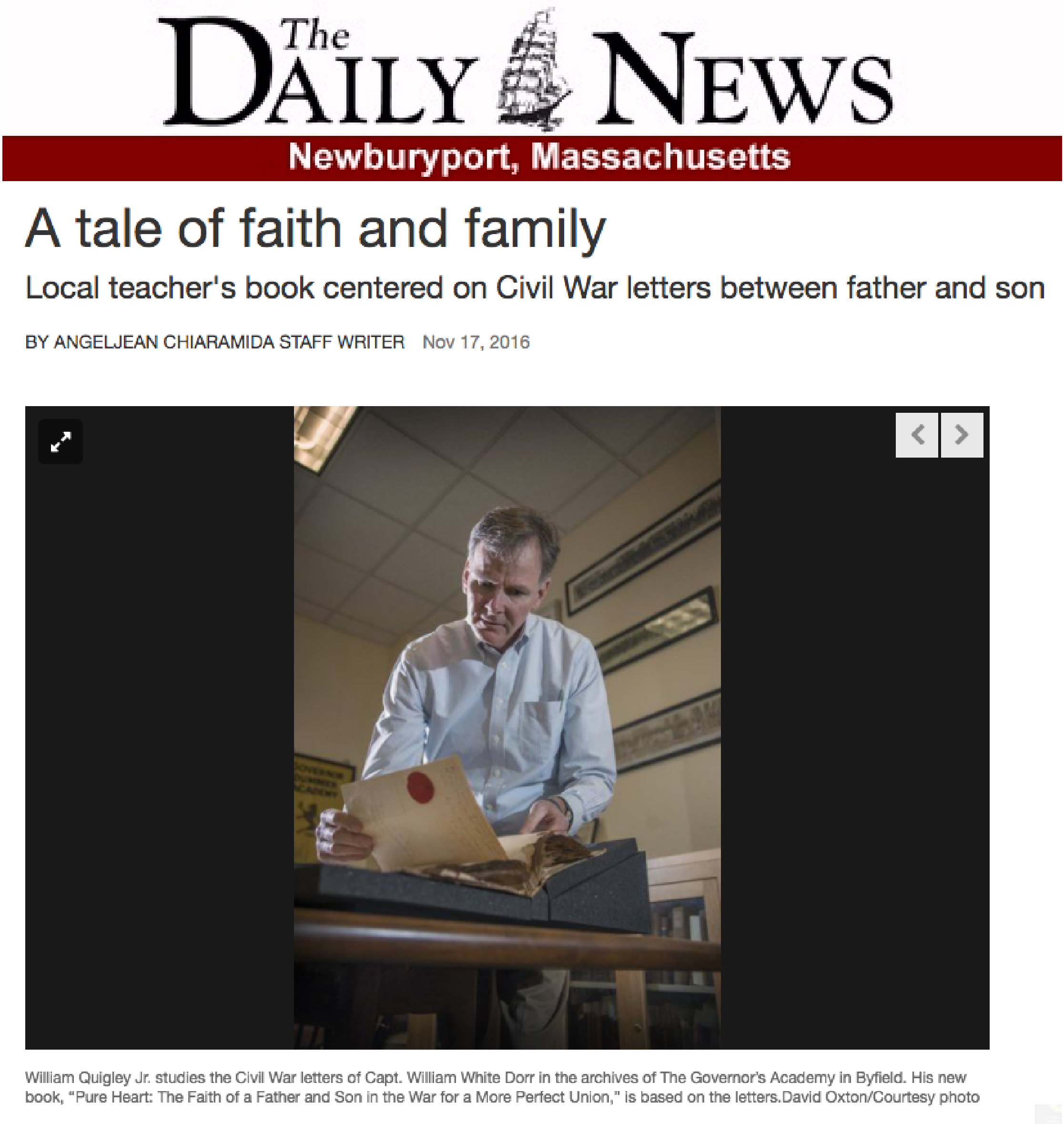 Read: The Daily News ' article on PURE HEART: "A Tale of faith and family," published on November 17, 2016. 
