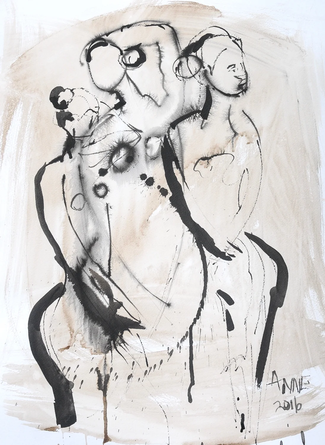 Rotating Figure Three | Ink on Watercolor Paper | 18 x 24"