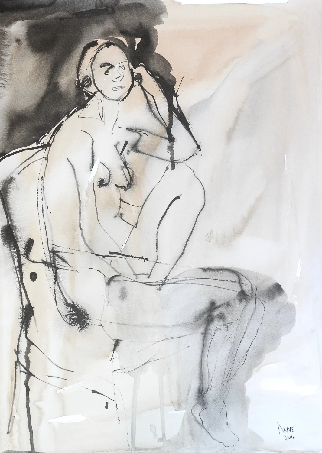Seated Figure | India & Walnut Ink | 18 x 24"