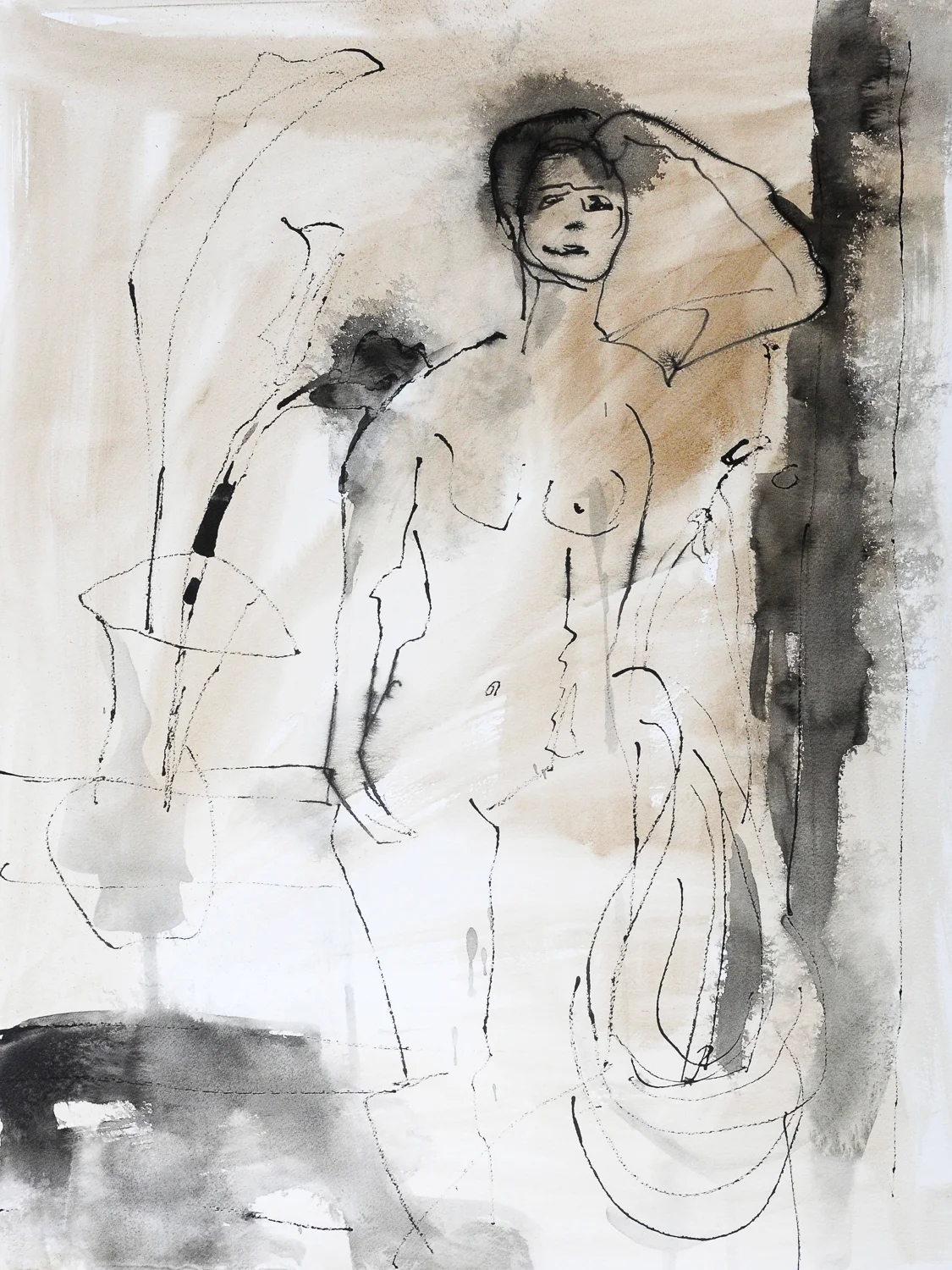 Standing Figure II | India & Walnut Ink on Paper | 18 x 24"