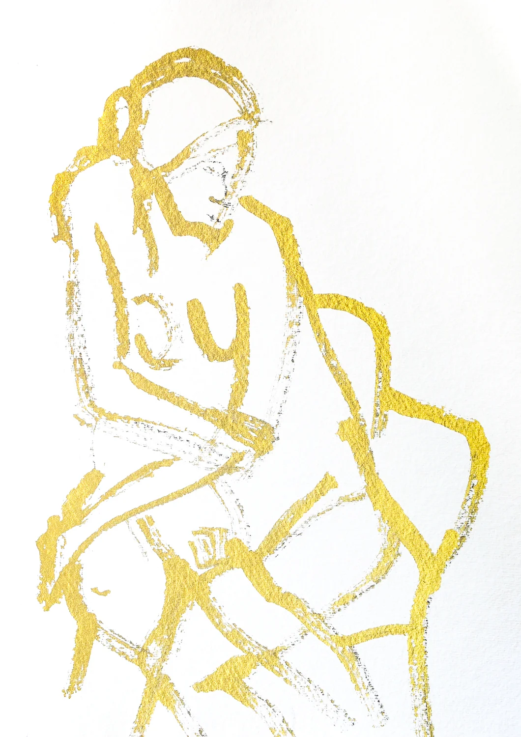 Seated Figure in Gold | Gold Acrylic | 18 x 24"
