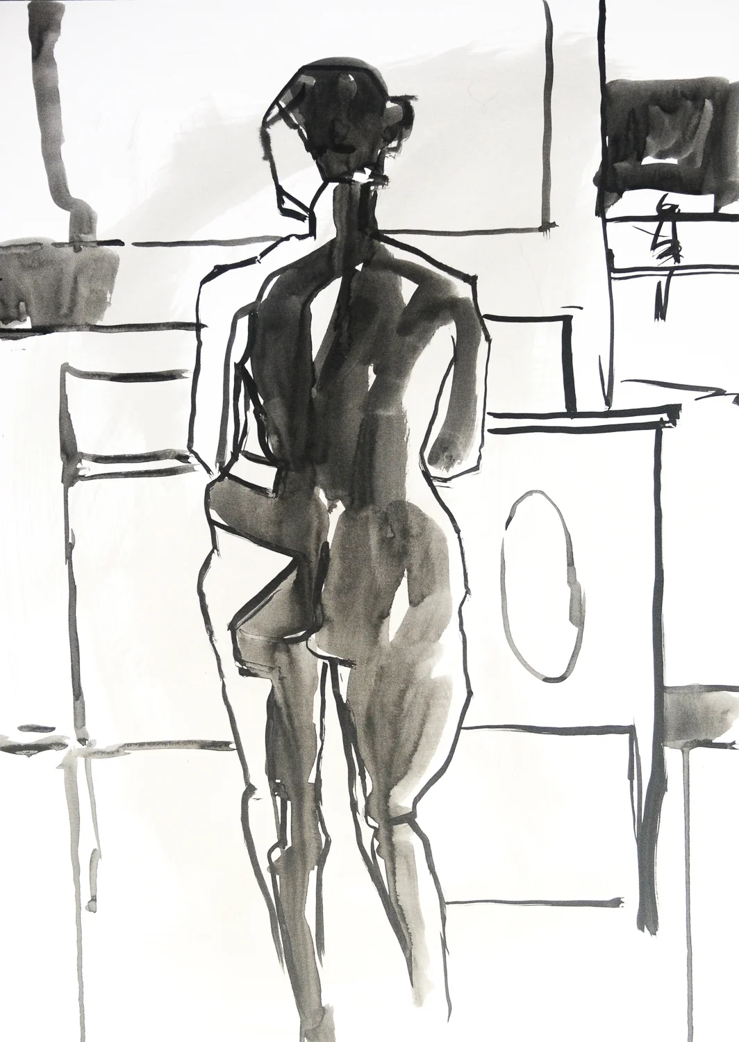 Standing Figure | India & Walnut Ink on Paper | 18 x 24"
