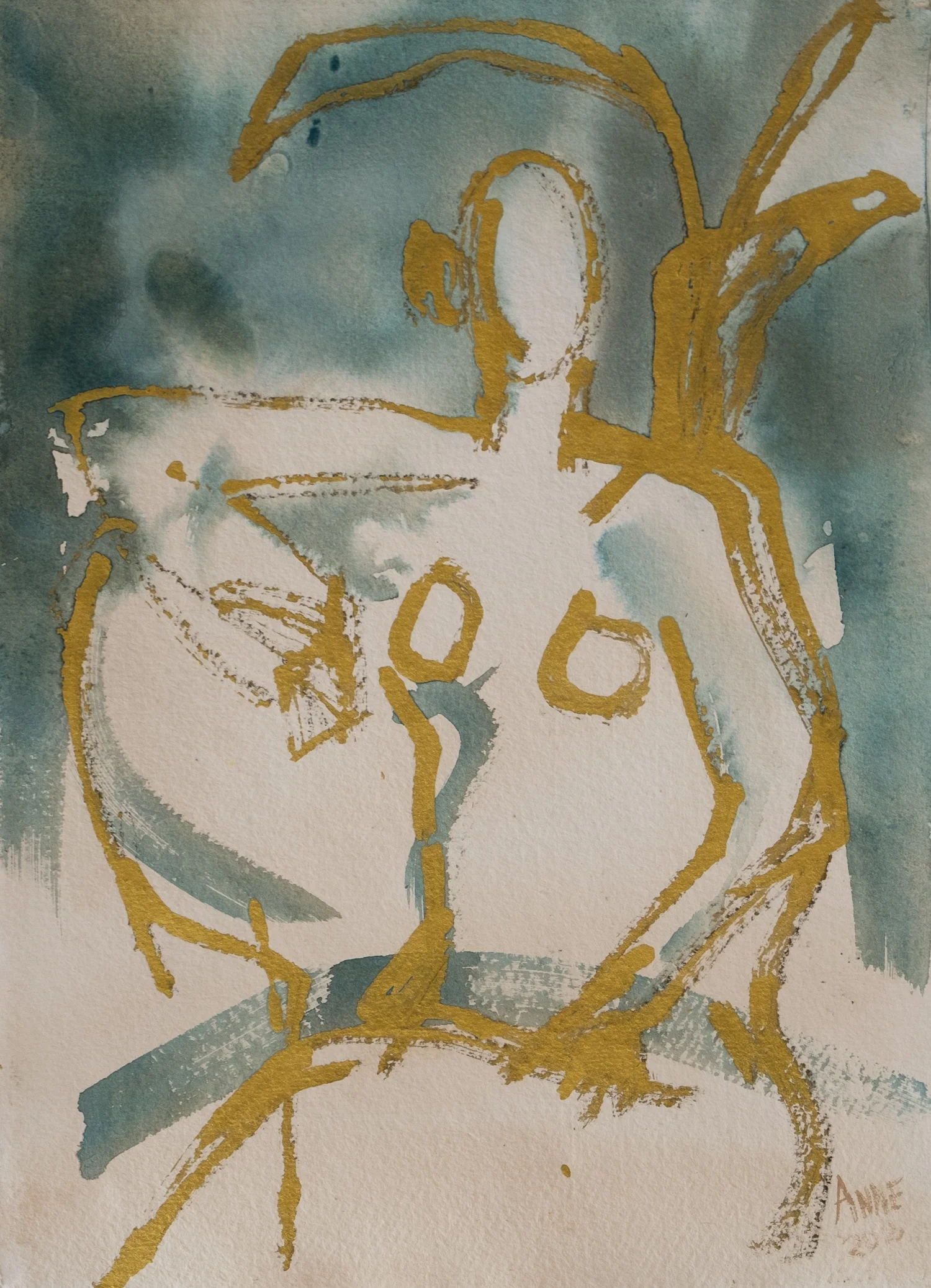 Untitled | Gold Acrylic and Watercolor on Paper | 18x24"