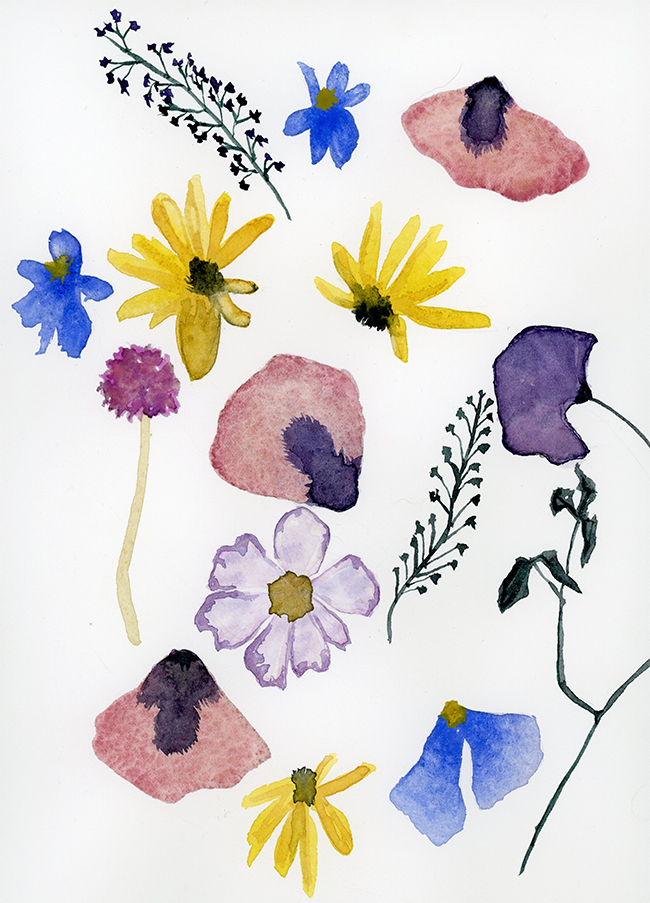 "pressed flowers" - watercolor on paper, 8" x 10"