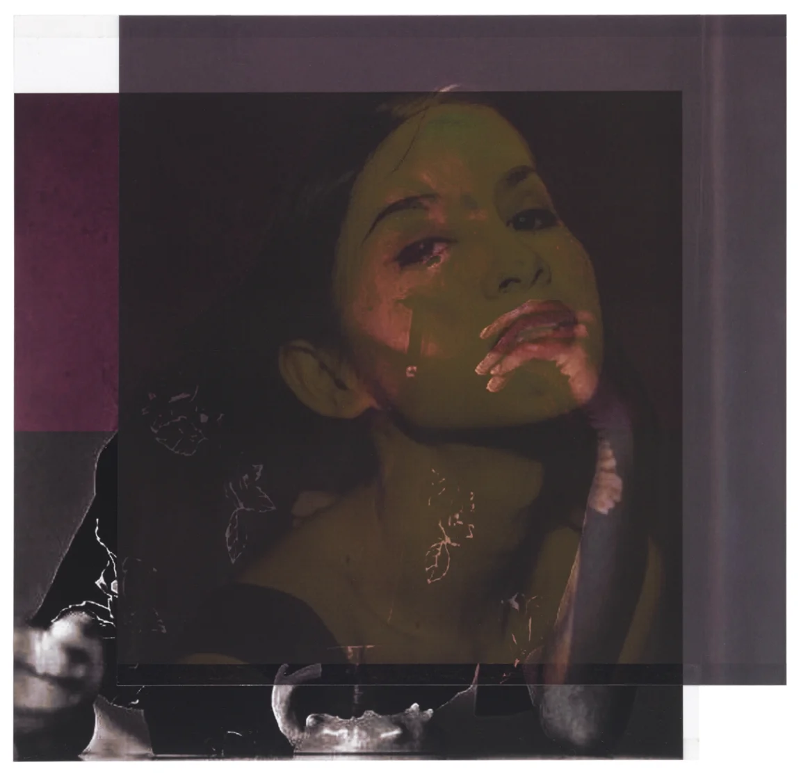 after Nan Goldin, 1992 (C. in the Club, Bangkok) / after Patricia Faure, 1972 (Helena Kallianiotes with Ken Price cup) 9 1/8 x 9 1/2, 2 inkjet prints on mylar, constructed, one over the other, 2015-16