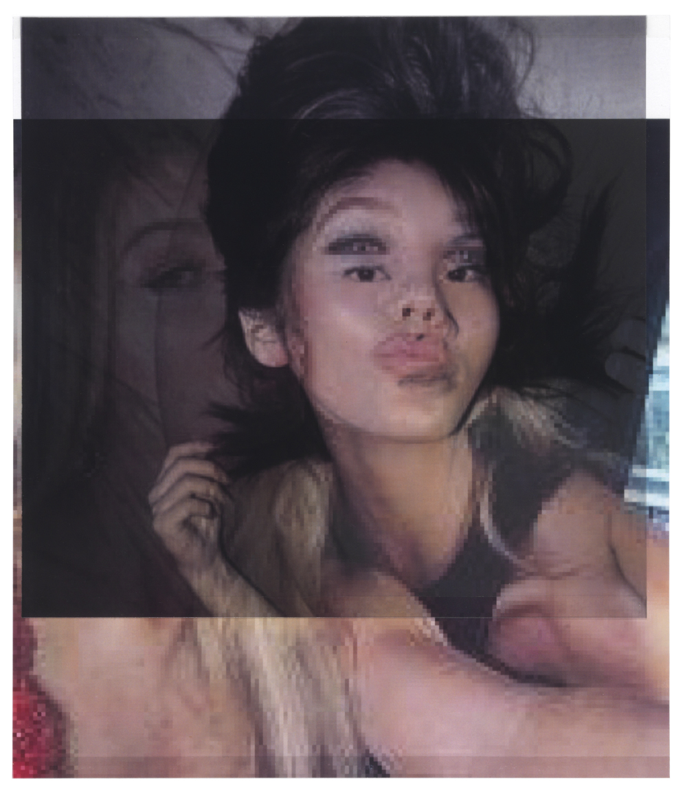   after Nobuyoshi Araki, nd / photographer unknown, 2015 (Karli Kloss gives duck-face at The Metropolitan Museum Gala)    9 1/2 x 8 1/4,&nbsp;  2 inkjet prints on mylar, constructed, one over the other, 2015-16     