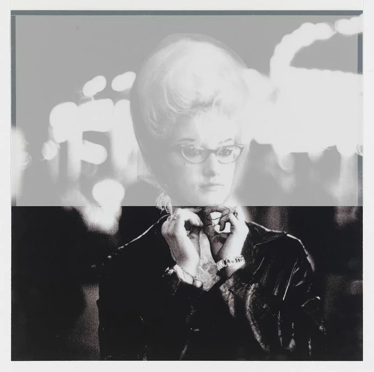 after Van der Elsken, 1956, Amsterdam (Girl with “beehive”) 18x20, inkjet print on mylar, constructed, with translucent mylar overlay, 2012