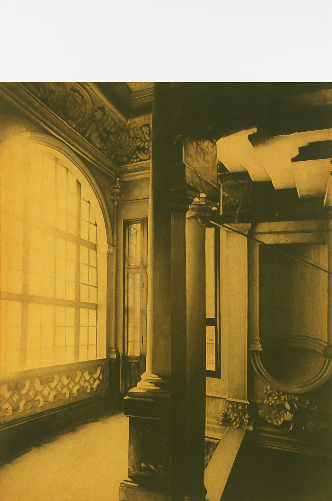   after Atget, 1902 (Vestibule, grand staircase, Hotel de Beauvais)   66 x 44, acrylic on canvas, 2011 