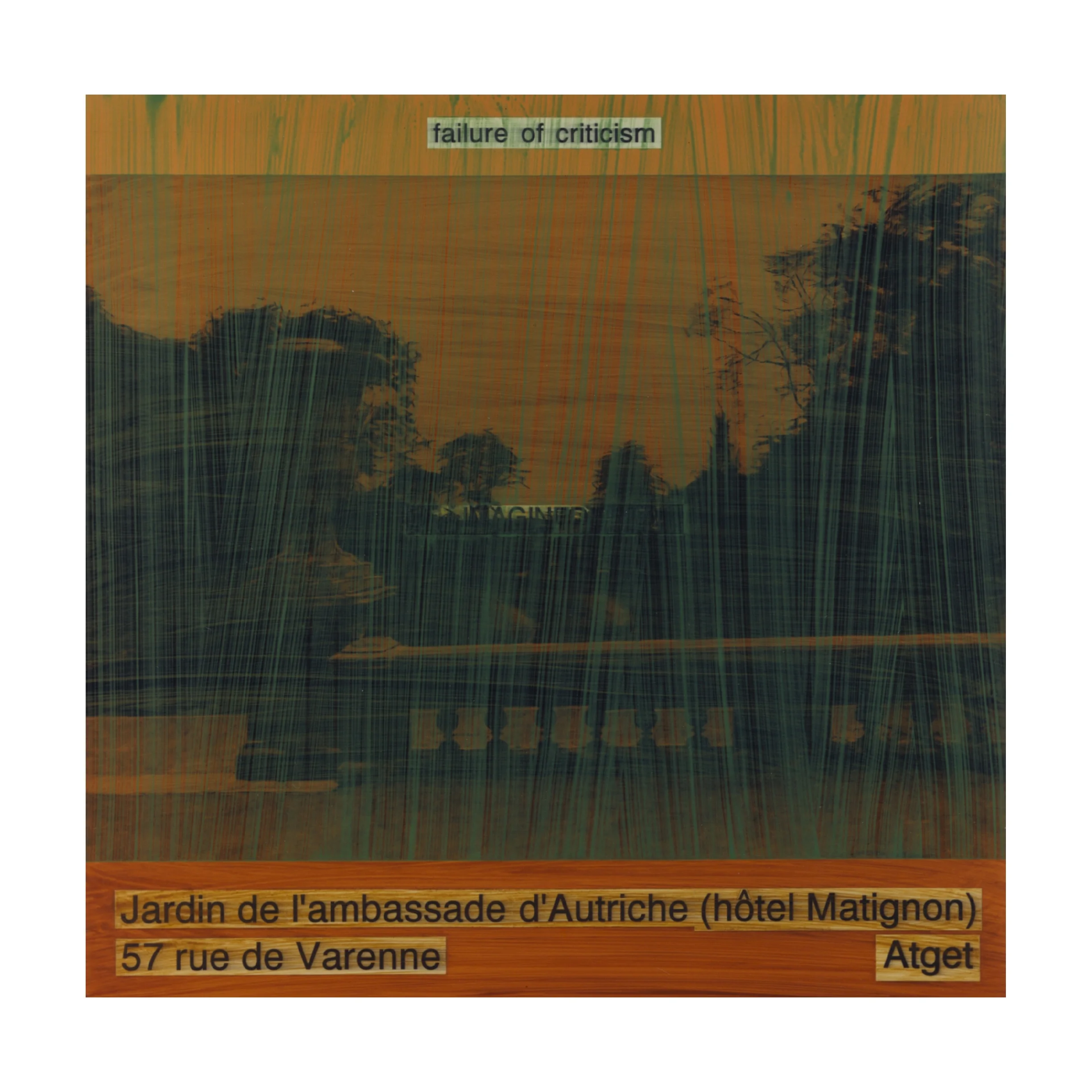 The IMAGINED memory / failure of criticism (after Atget, nd / Jardin de l'ambassade d'Autriche, Hotel Matignon, 57 rue de Varenne) 24x24, acrylic on MDF, 1996