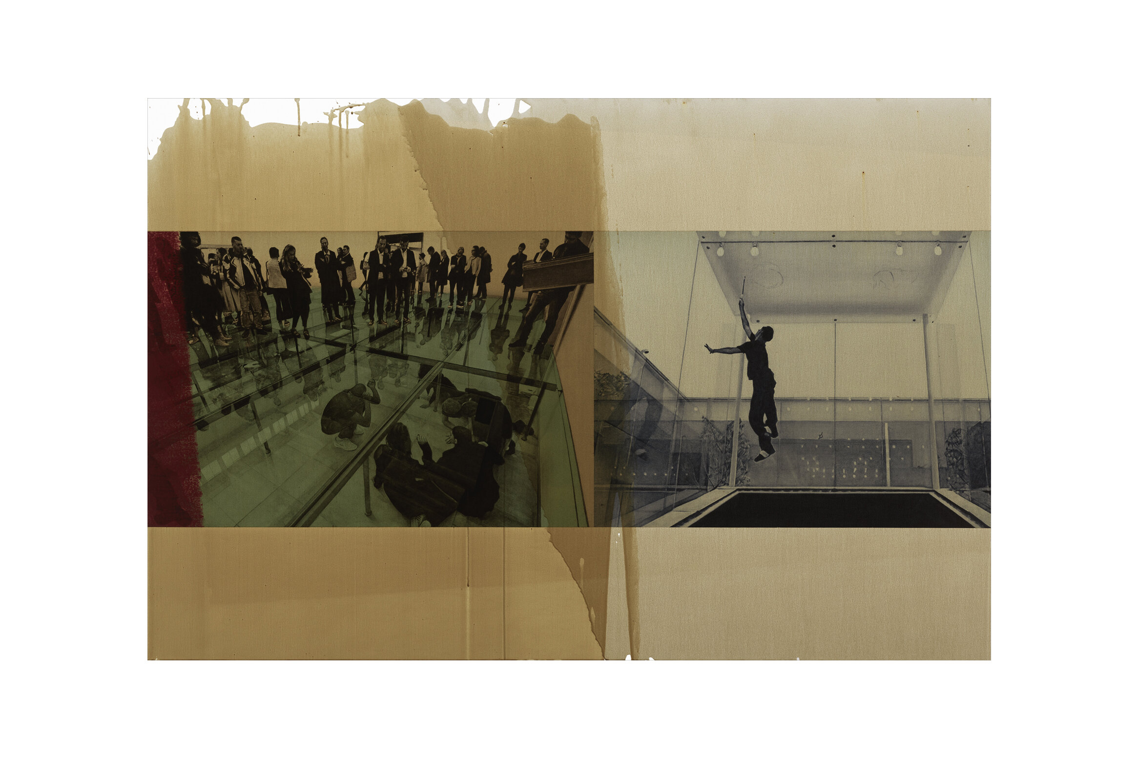   re Anne Imhof, 2017 (Faust), German Pavillion at the Venice Biennale / re Matthew Barney, 2005 (Drawing Restraint 10), Adam Art Gallery, Victoria University, Wellington, New Zealand, 2016   44 x 66, acrylic on canvas, 2018 