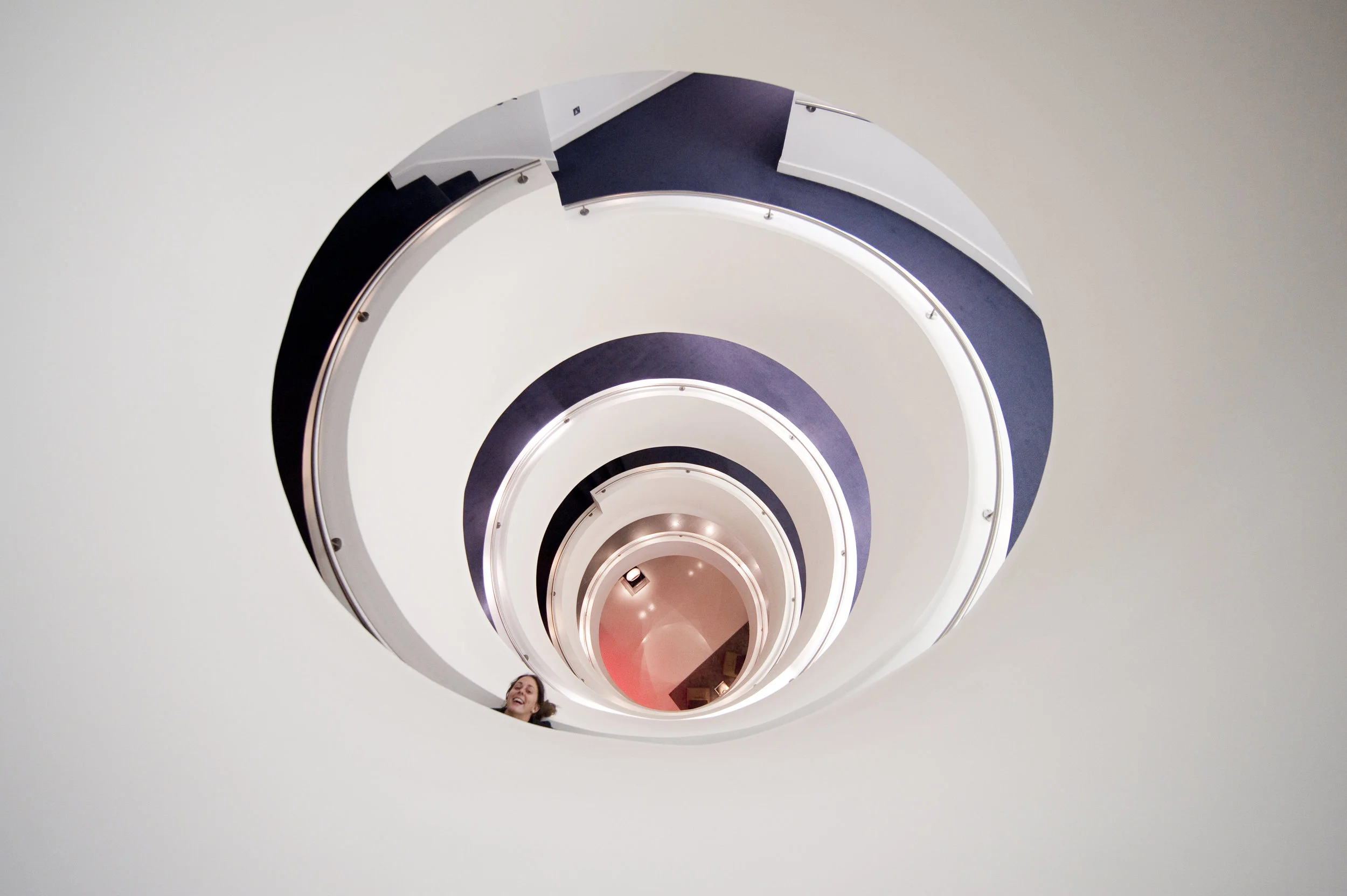 A spiral staircase in a hotel in London, representing my current mood.