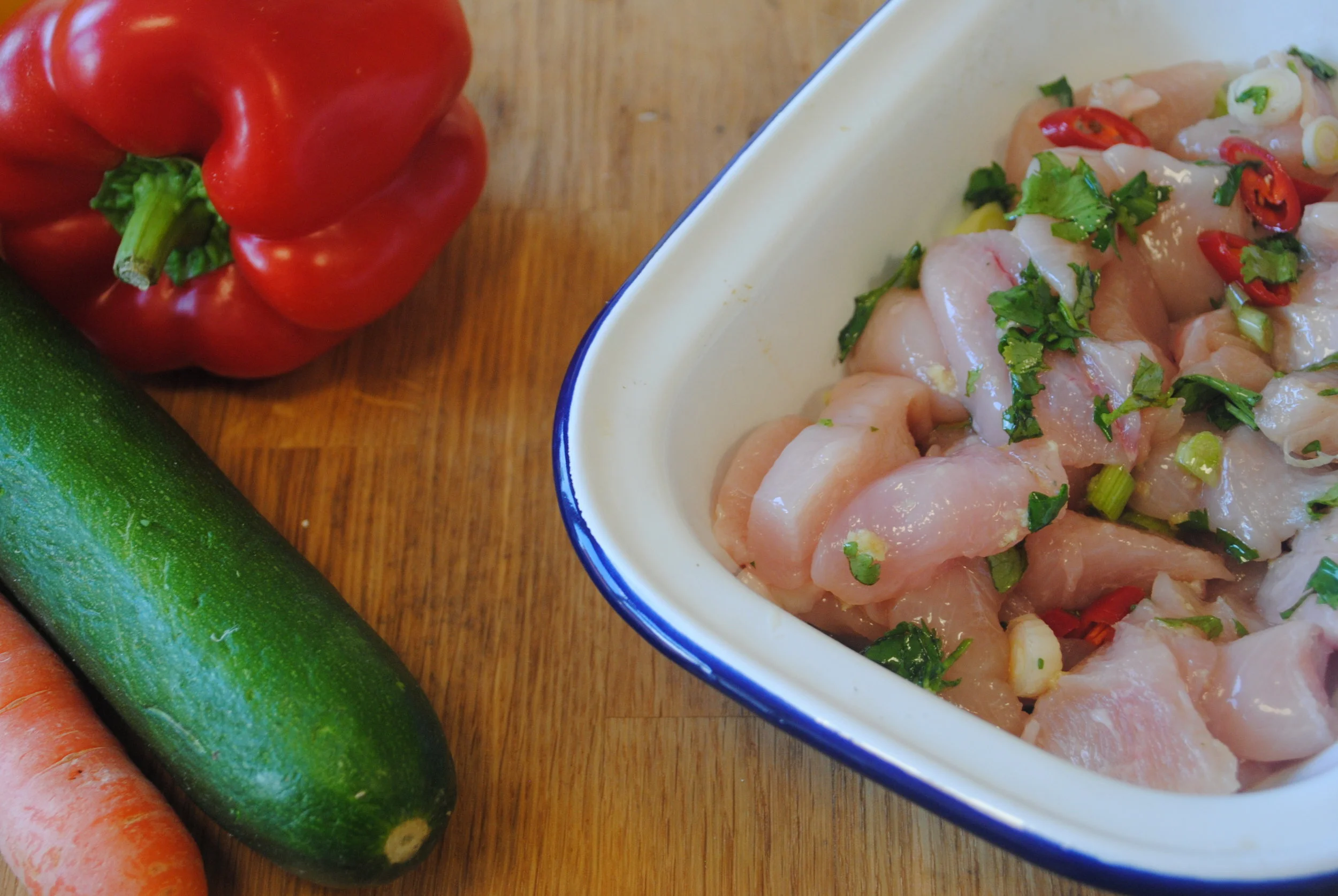 The chicken marinating