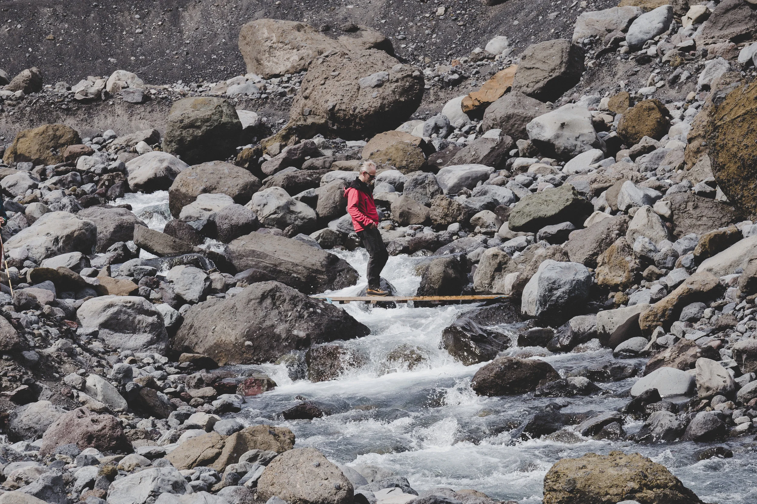 Our guide crossing the river at Gígjökull