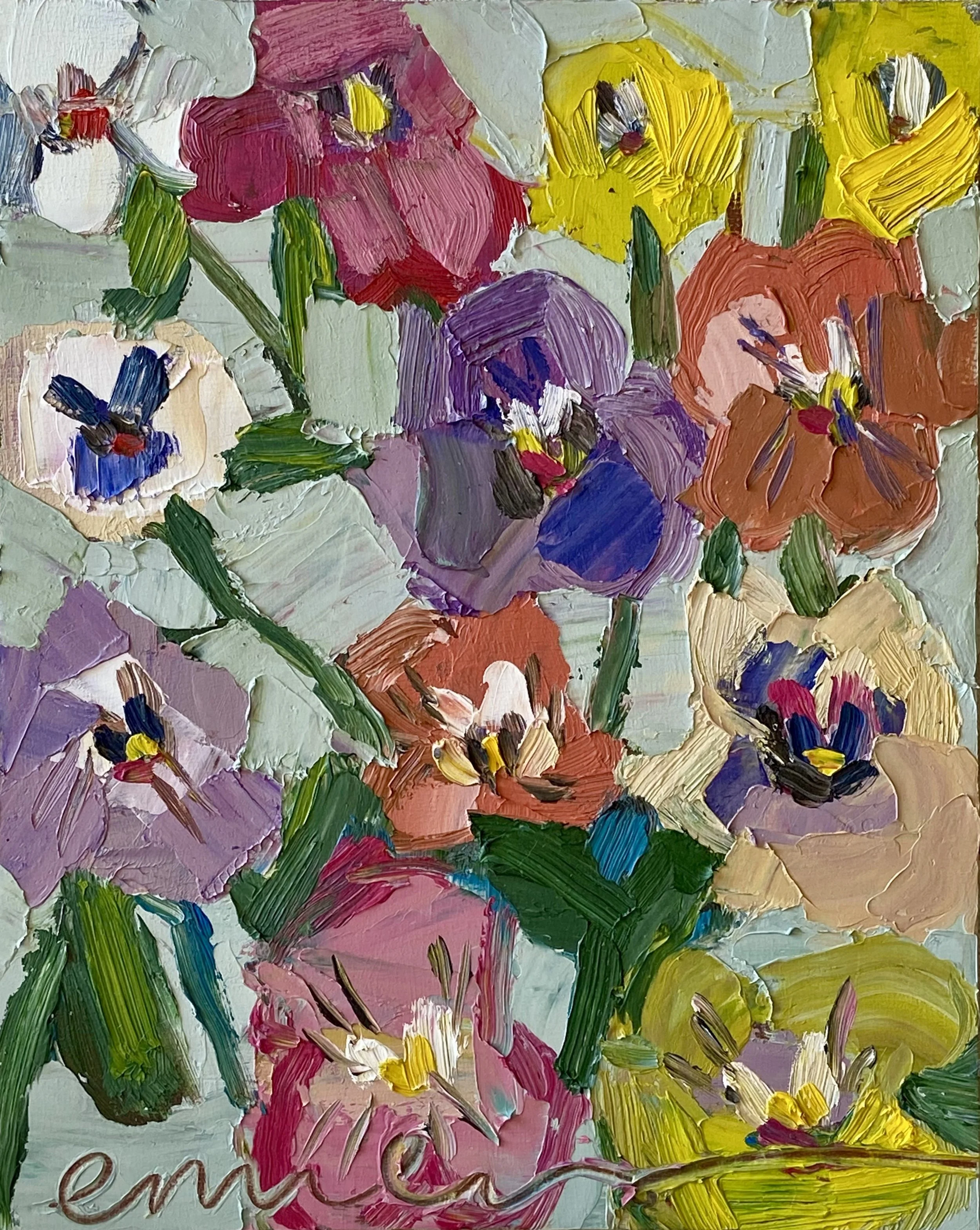 Option 3. Bright Pansies, 8x10 inches, oil on panel $200, + $20 shipping. Painting is unframed. 