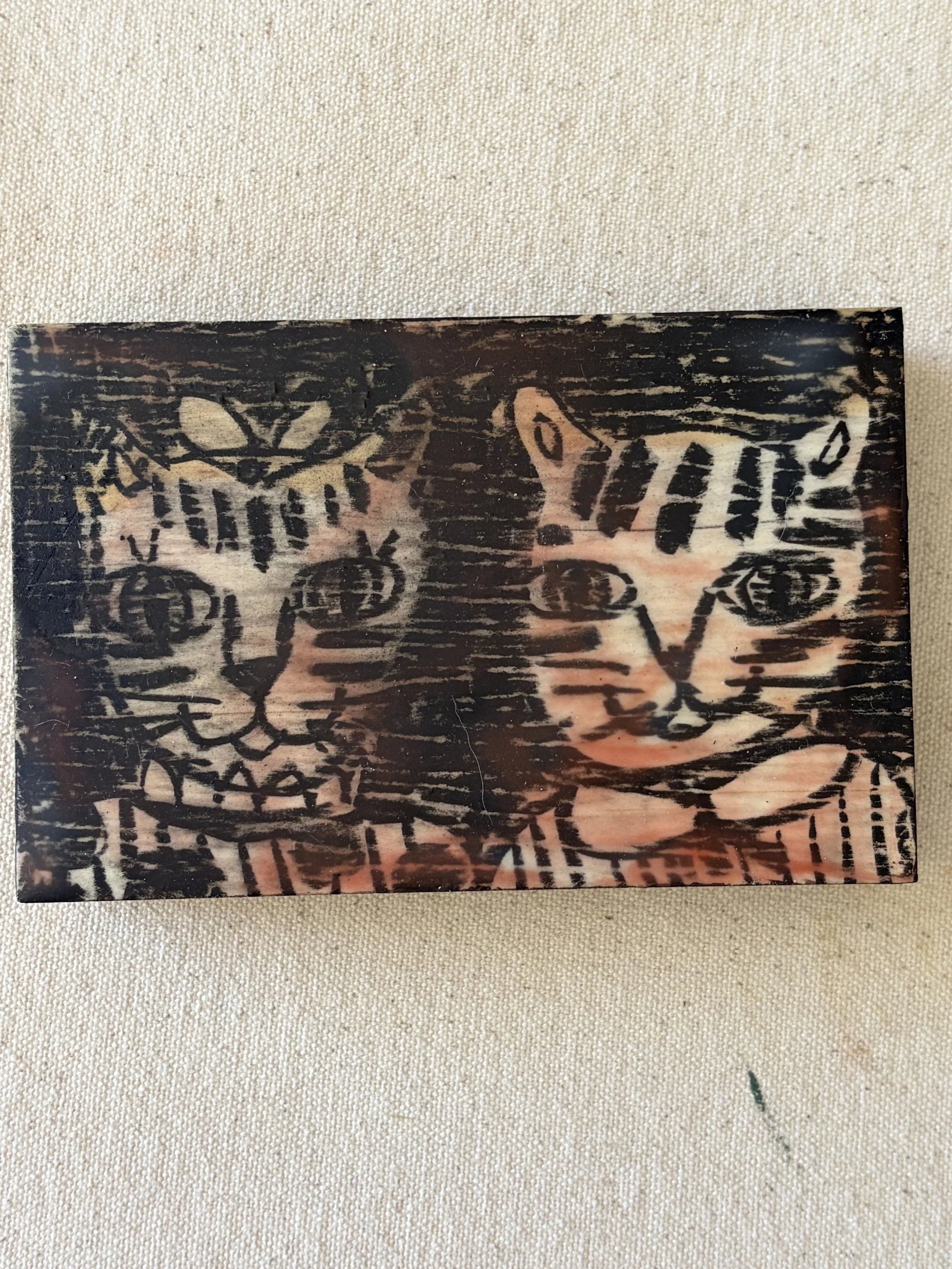 Brother Sister Cats Woodblock