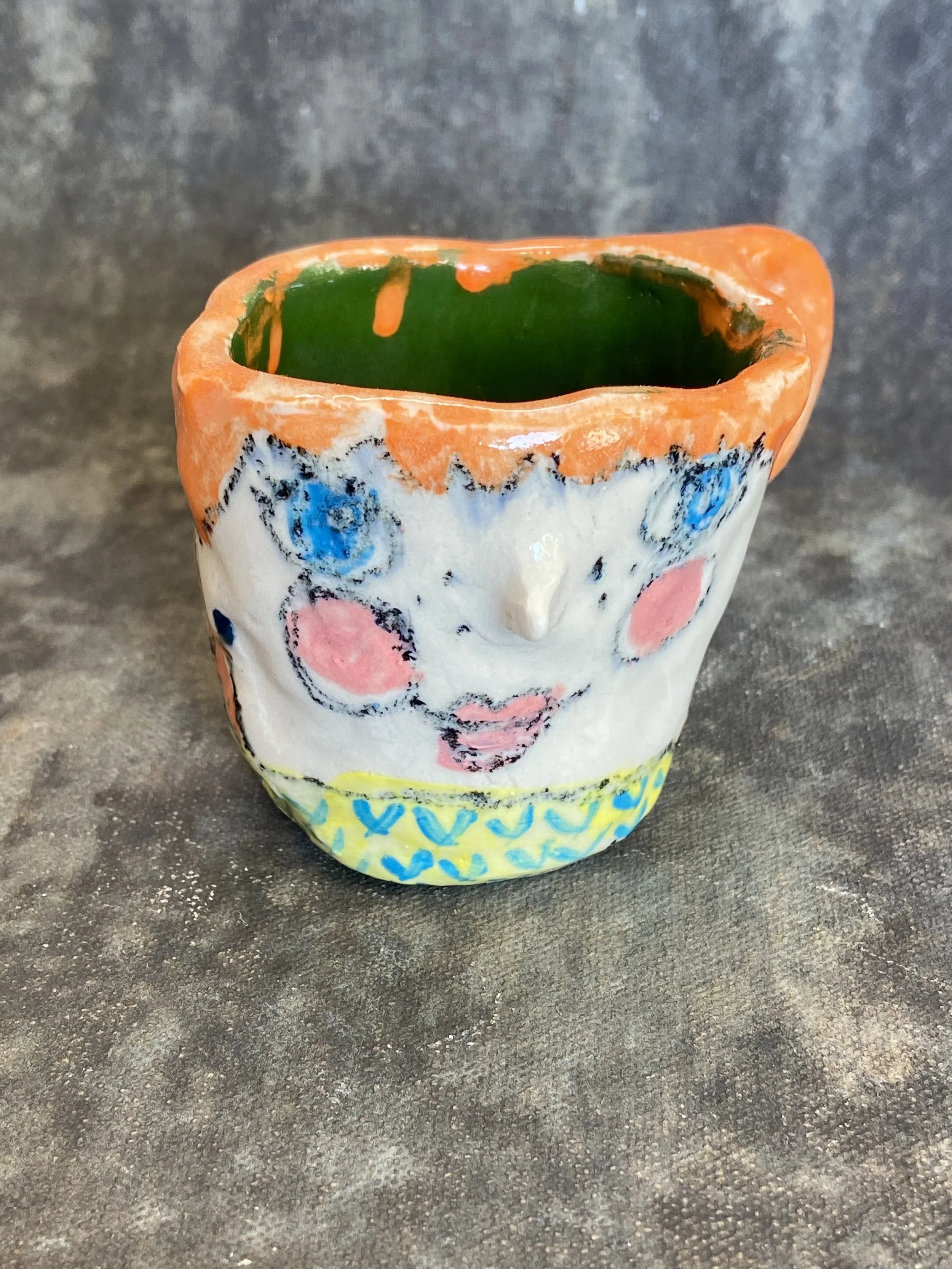 Porcelain Pinch Pot- Redhead with chickens