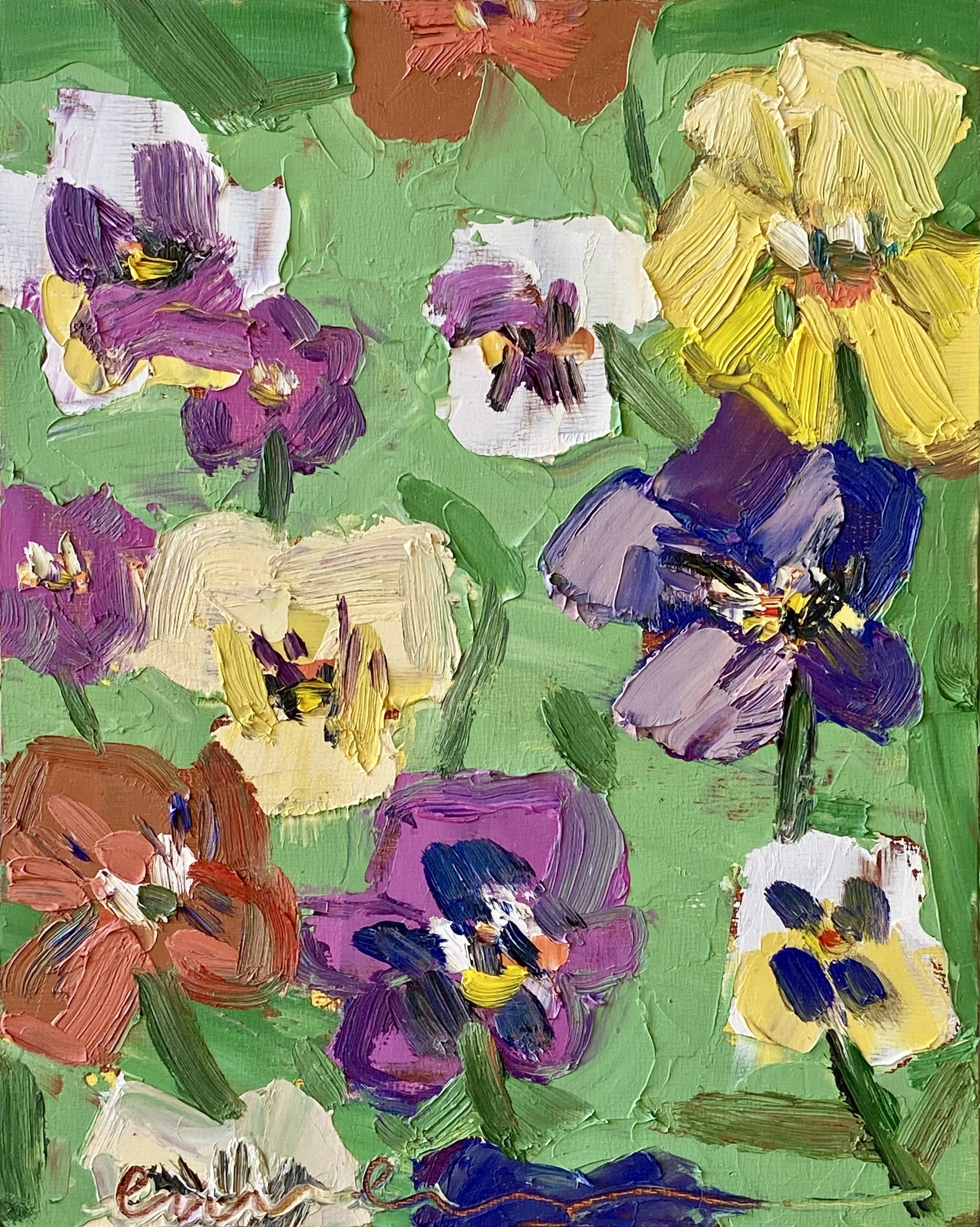 Option 5. Sweetie Pansies, 8x10 inches, oil on panel $200, + $20 shipping. Painting is unframed. 