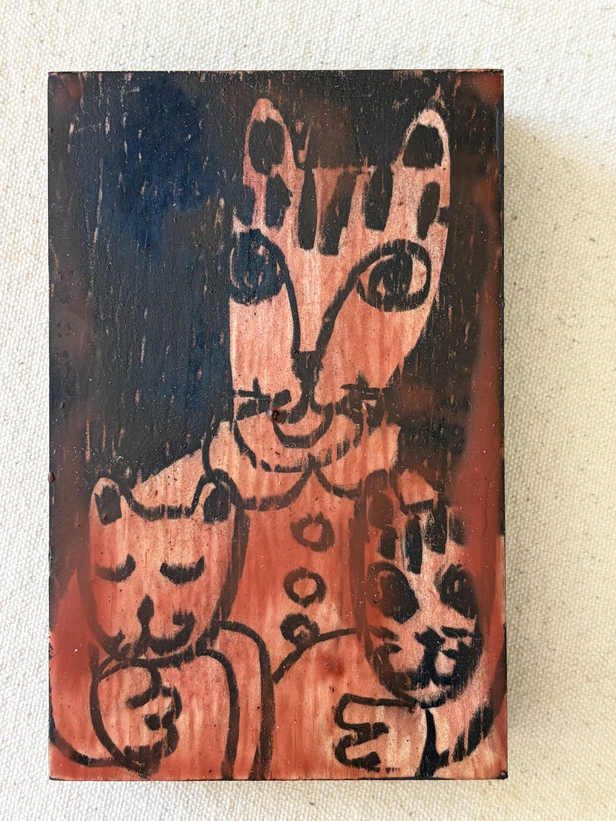 Cat Mama and Babies Woodblock
