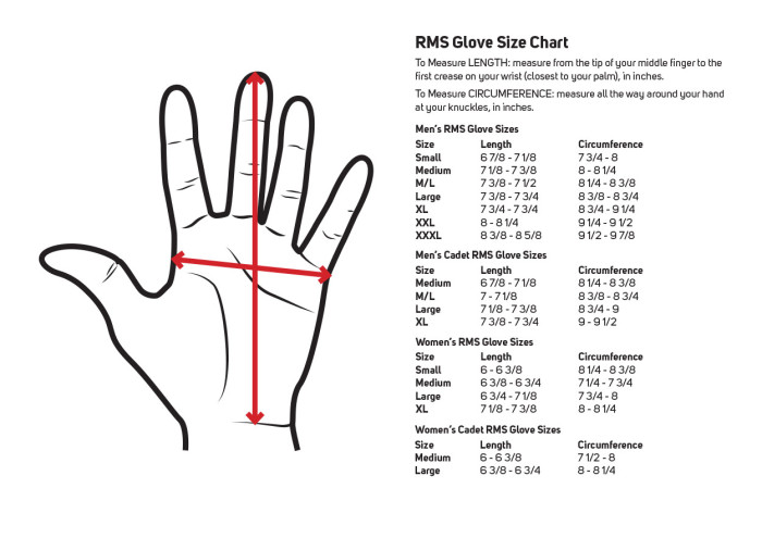 Cadet Golf Glove Size Chart