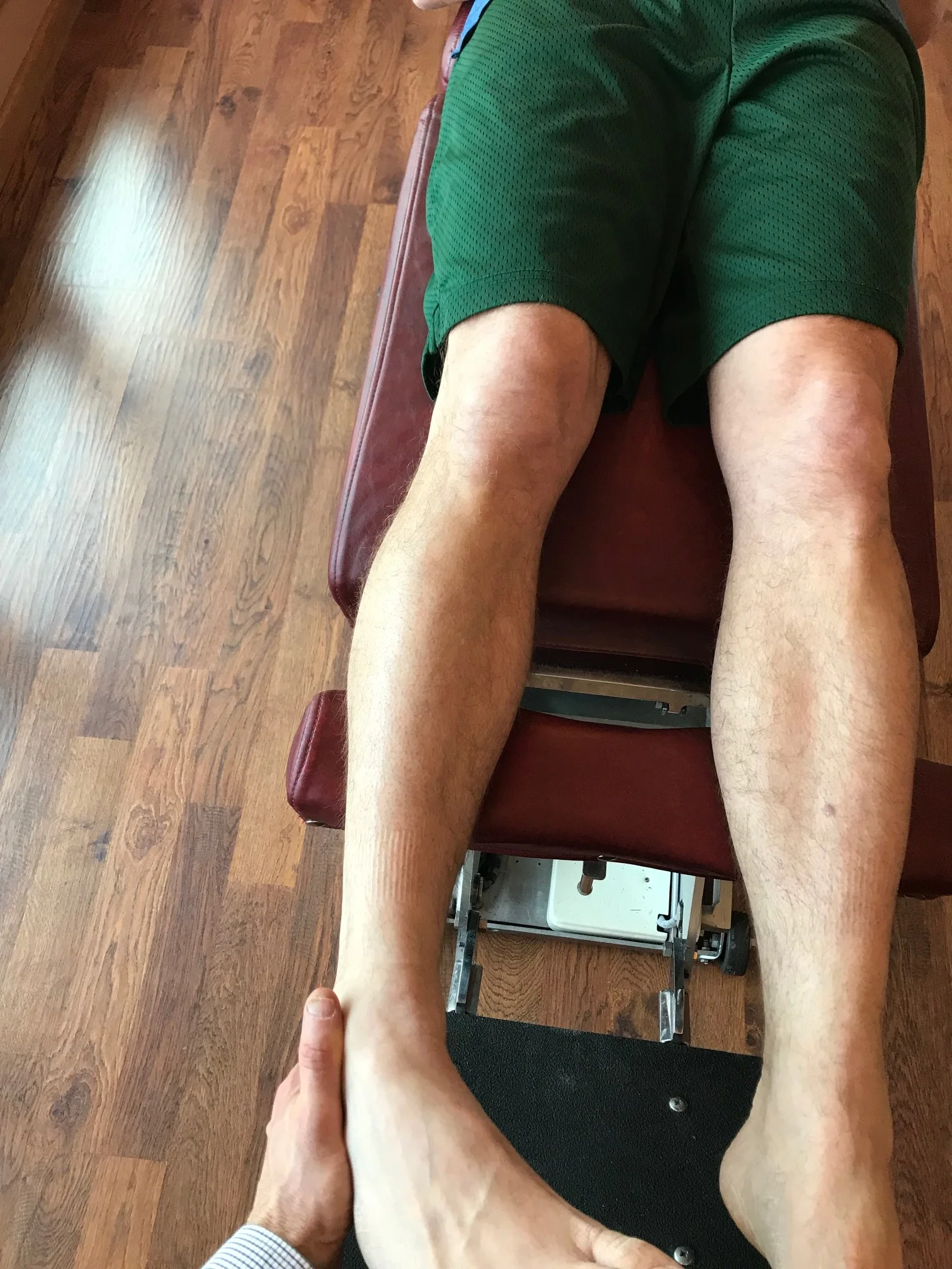 full internal rotation of the right hip; note he does not go past zero