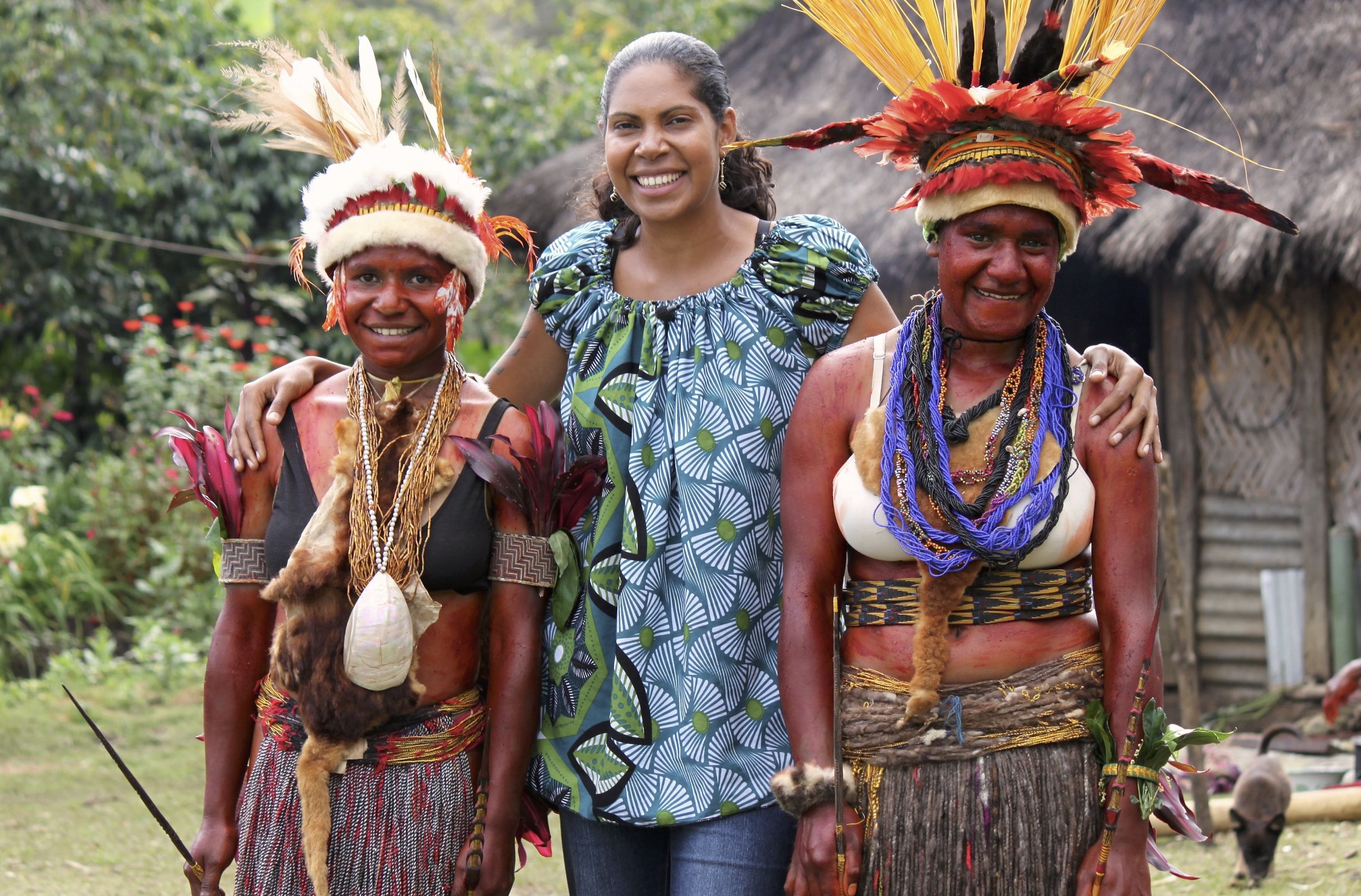 Jennifer with two Gorarave girls preparing for "Womanhood" ceremony 