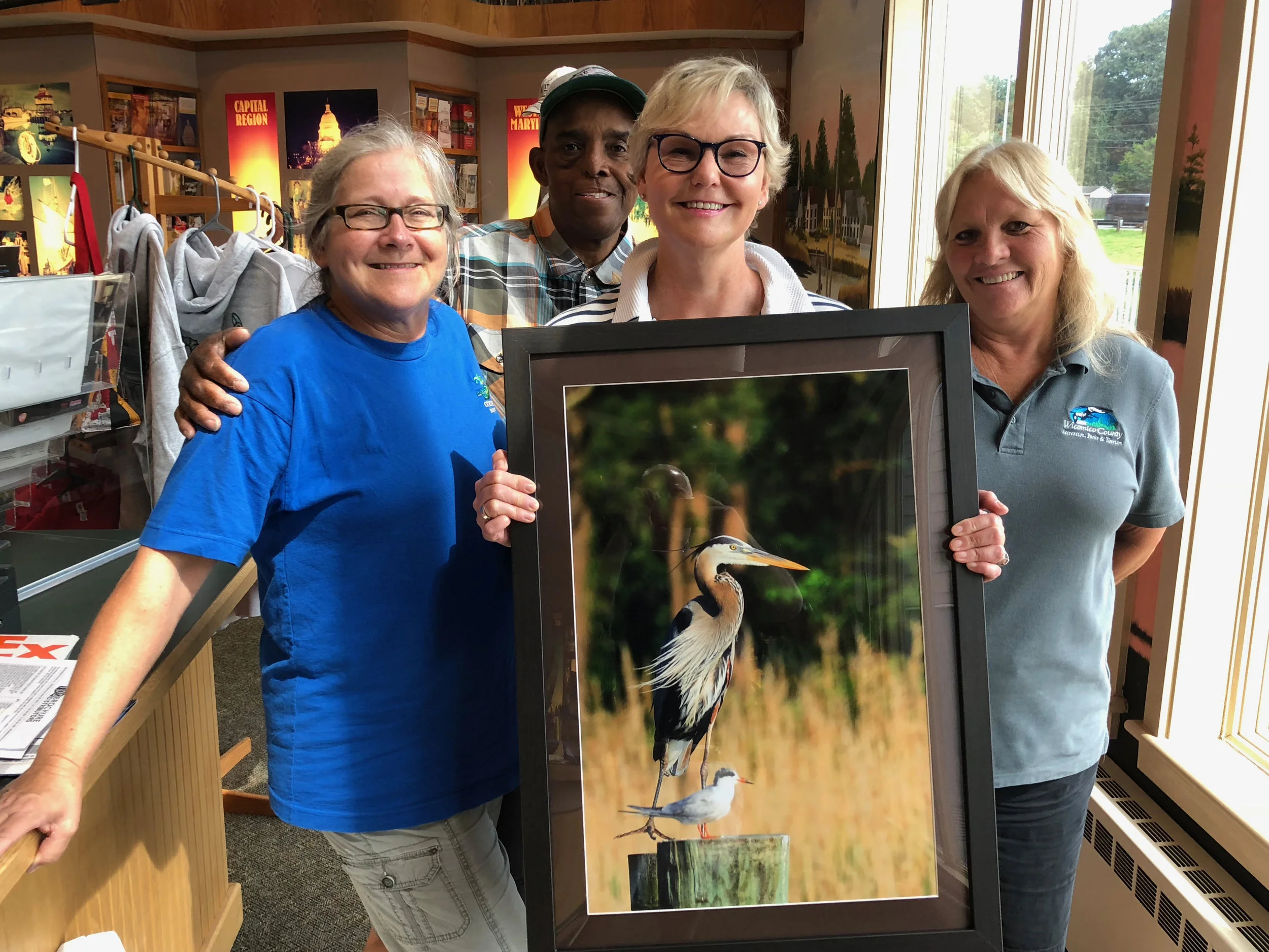 The winner of the Wicomico County Photo Contest. My photograph “TWO FRIENDS” will be displayed at the Wicomico County Tourism Center in Salisbury, MD. Photo includes the staff members Stacy Cooper, Earl Donaldson and Debbie Littleton