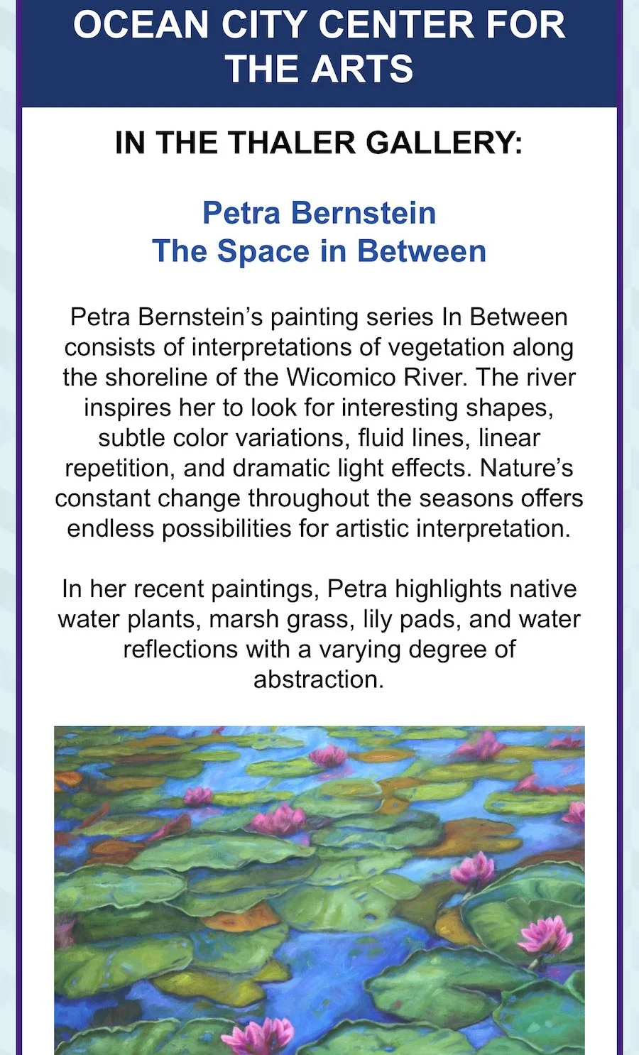 Solo Show “The Space in Between” at the Art League of Ocean City, MD in July 2025