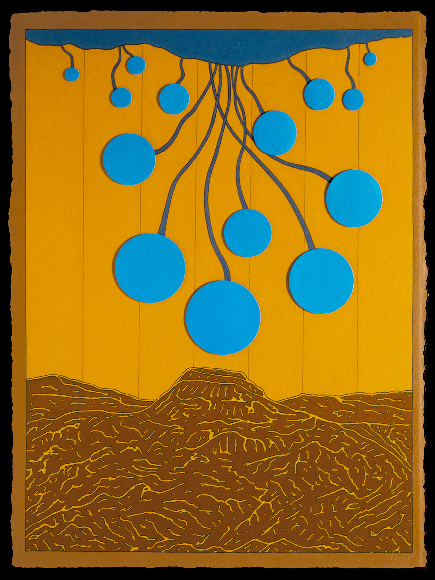 Yellow Landscape with Blue Spheres