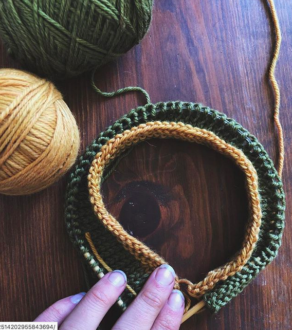 A baby bonnet in the making using merino wool dyed with Golden Rod and Iron. Join us and learn how to extract these vibrant colors yourself!