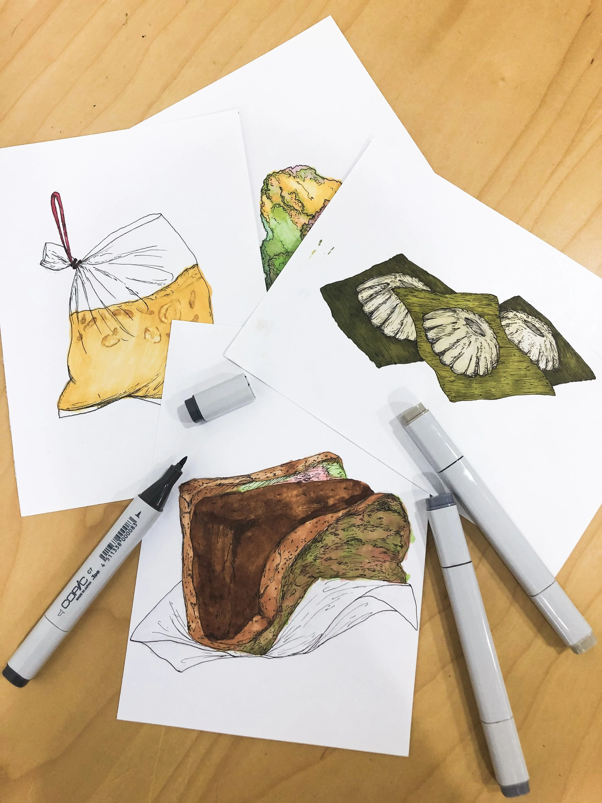  We drew detailed illustrations of some of Singapore’s favourite ‘old-school’ treats using traditional media, evocative of graphics from older generations. 