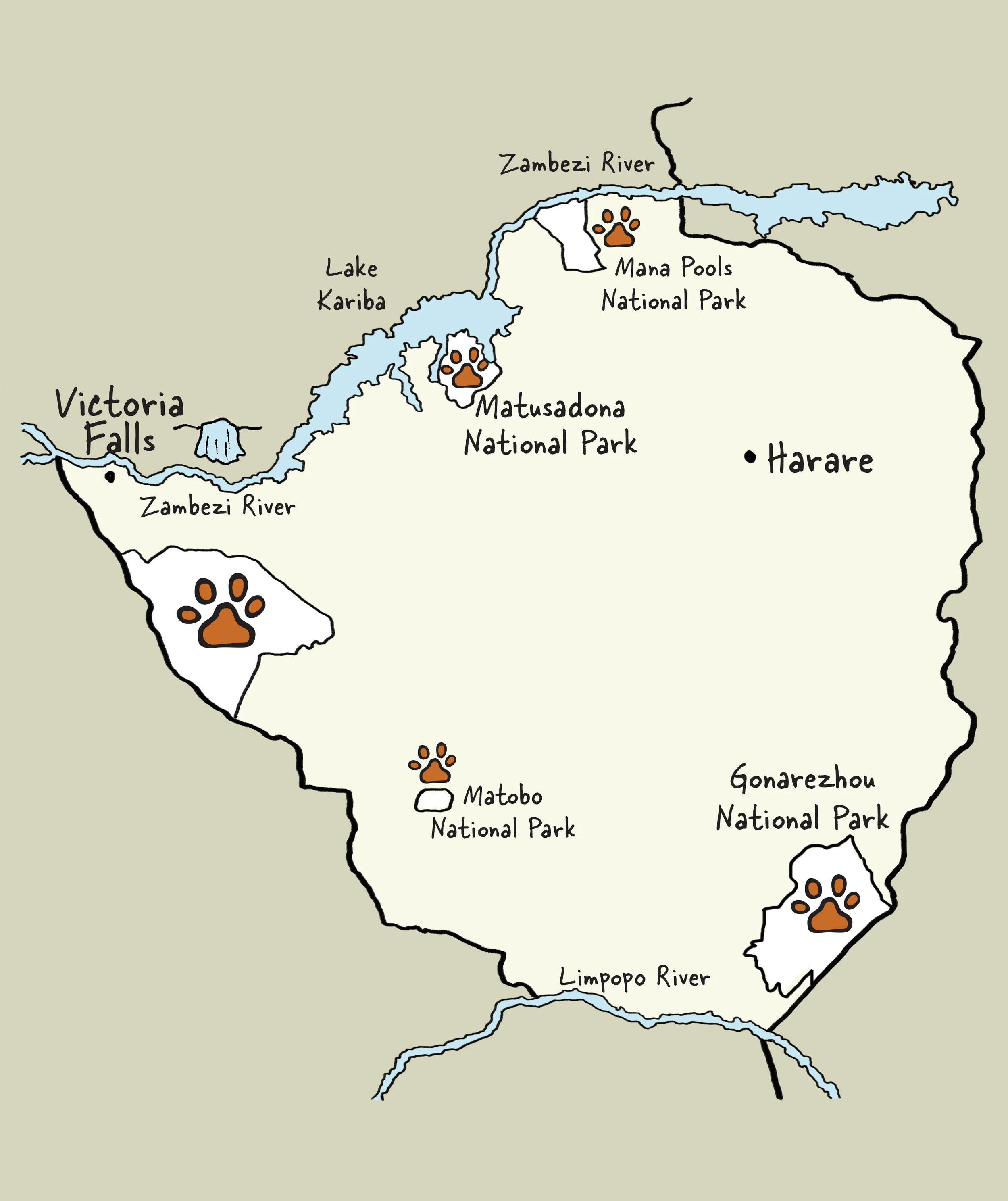 Carte du Zimbabwé © www.afriquesurmesure.com Sàrl