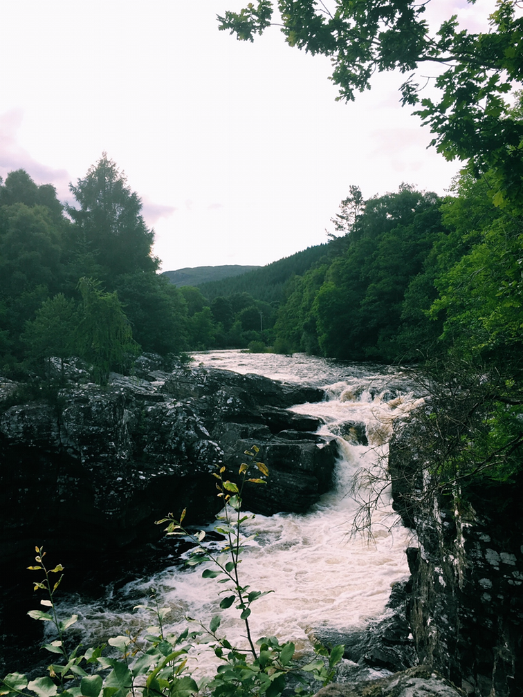 Invermoriston Falls. View from the Telford Bridge.
