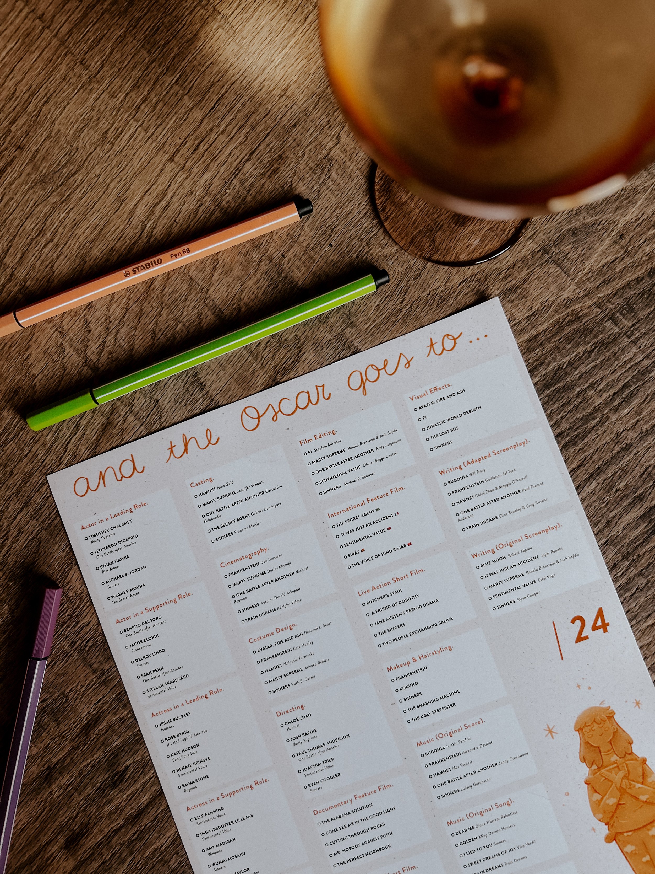 This year’s Oscarsballotje. |freebie|