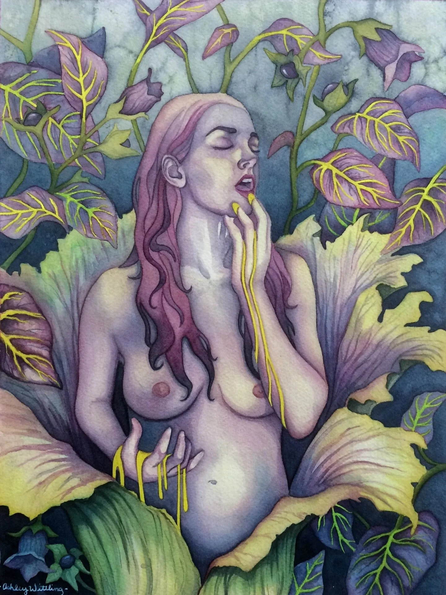 ✨ &ldquo;Nectar&rdquo; Original Watercolor ✨

Now Available ➡️ @evolvedartgallery 

Some desires don&rsquo;t ask for permission&mdash;they root themselves quietly, beautifully, and dangerously.

In Nectar, she rises from the heart of the flower that 