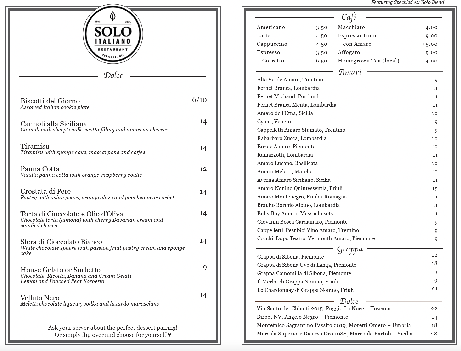 Sample Dessert Menu