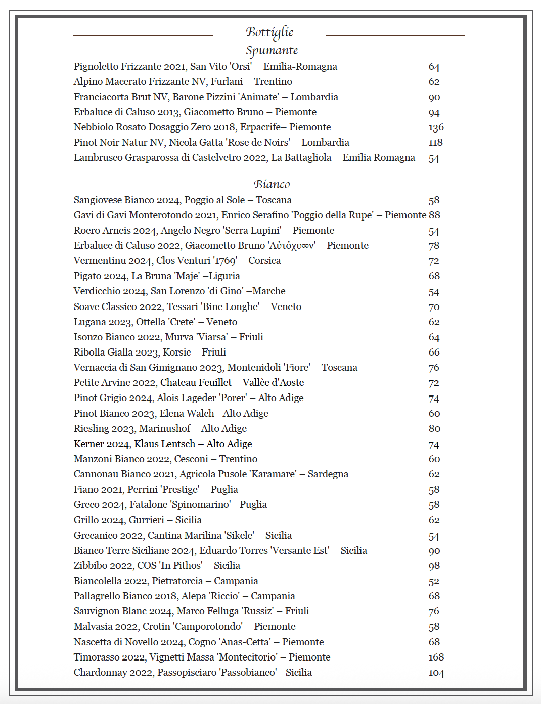 Sample Wine List