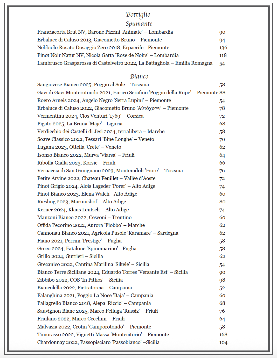 Sample Wine List
