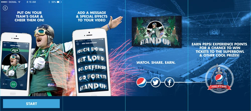  Pepsi wanted to create a mobile application that gives fans an innovative way to support their favorite NFL team by creating, watching and sharing videos with amazing special effects. 