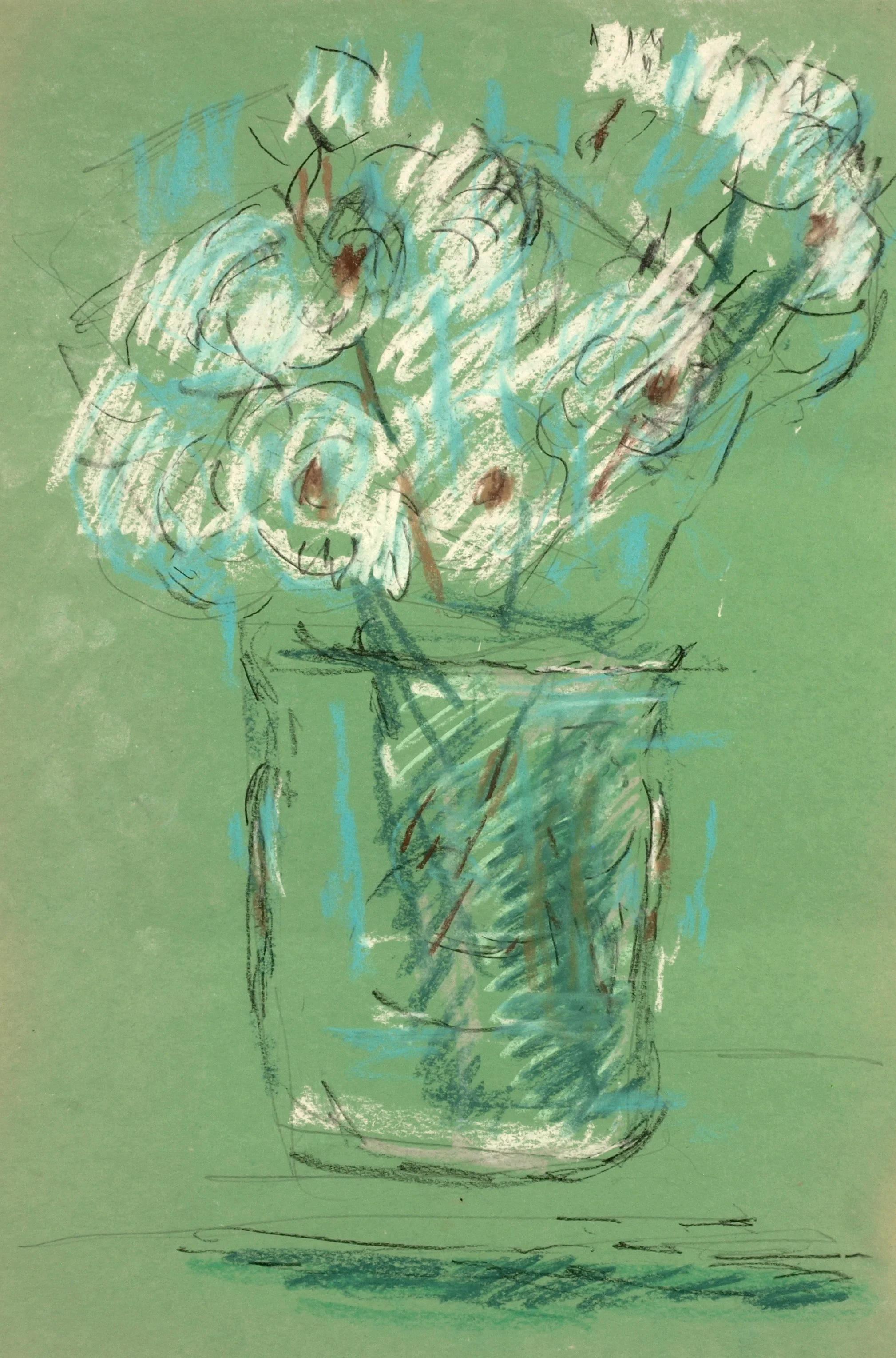 Les Blanches Fleurs en Vert Pastel,pencil on paper, 18 X 12 inches
