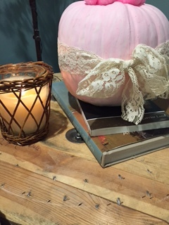 pink pumpkin with a pumpkin heirloom candle, smells like friendship!