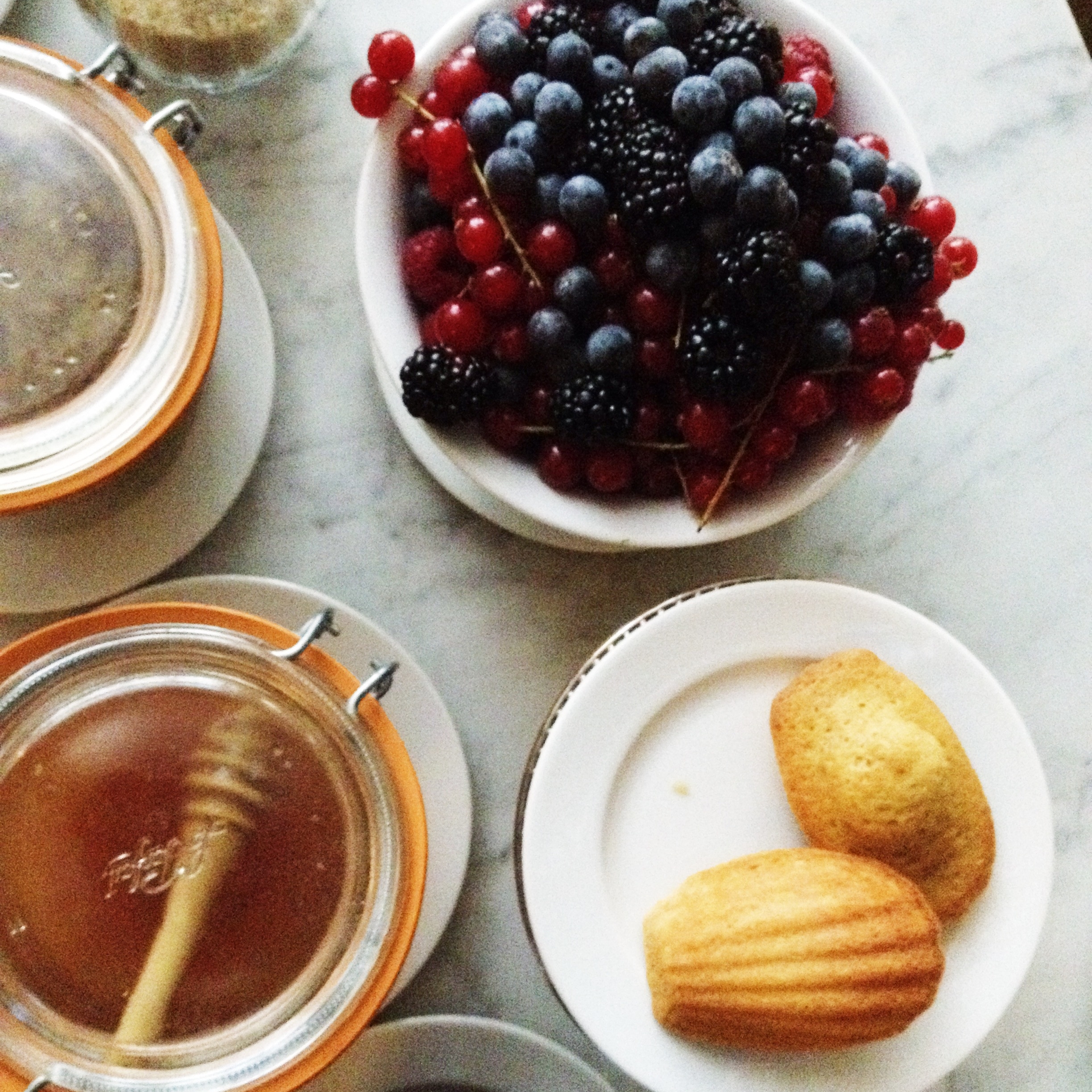 berries and honey and cookies