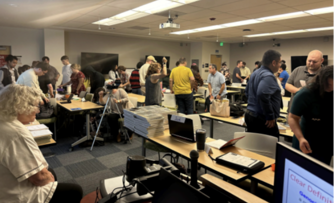 Liz Igra and Jody Cooperman, instructing CSUS students