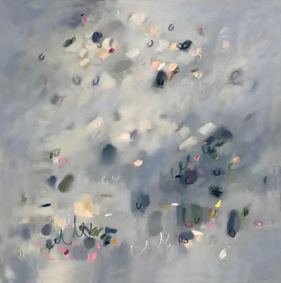 oil, pastel and pencil on canvas 41.5 x 41.5 in. framed
