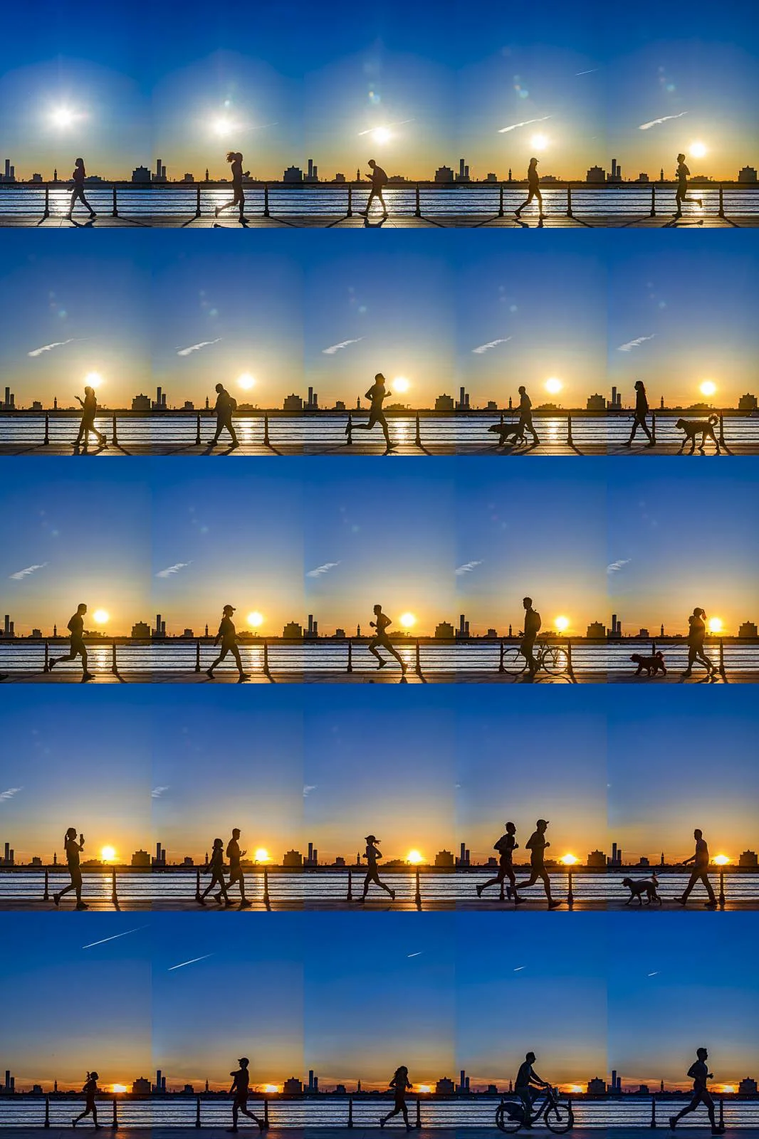 Time Lapse Hudson River Park at sunset.