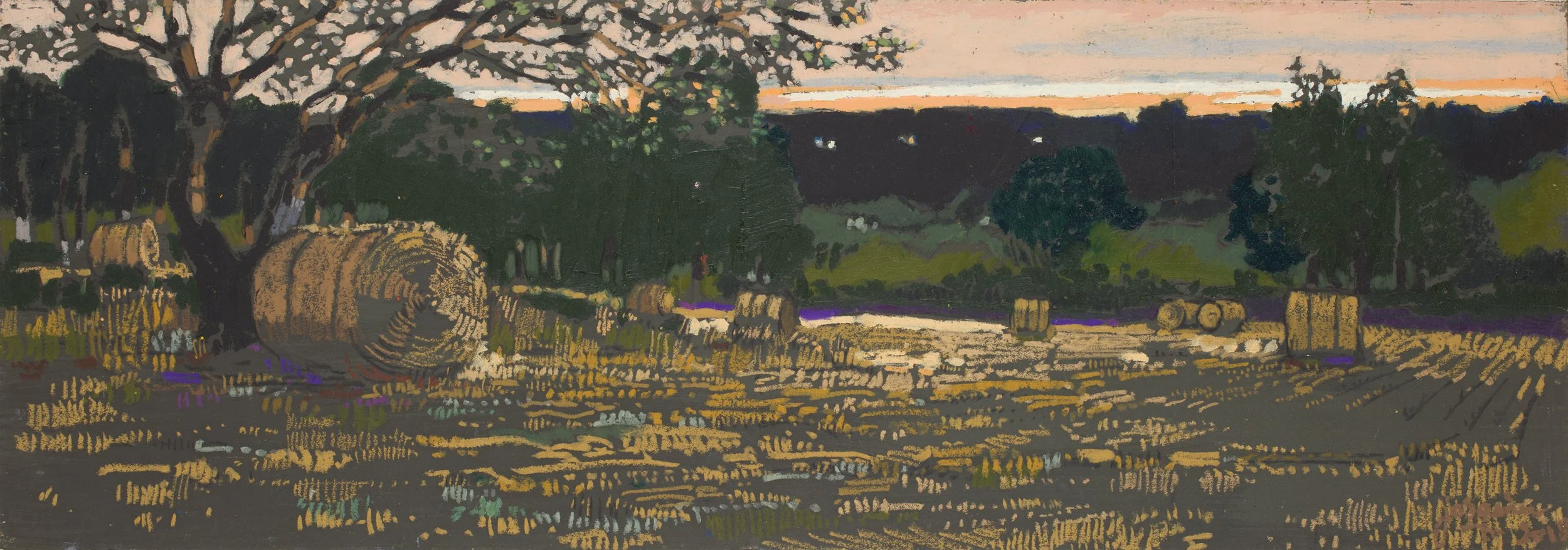 9503_ Haystacks. Oil Patel on board, 14 x 40" (35 x 100cm)