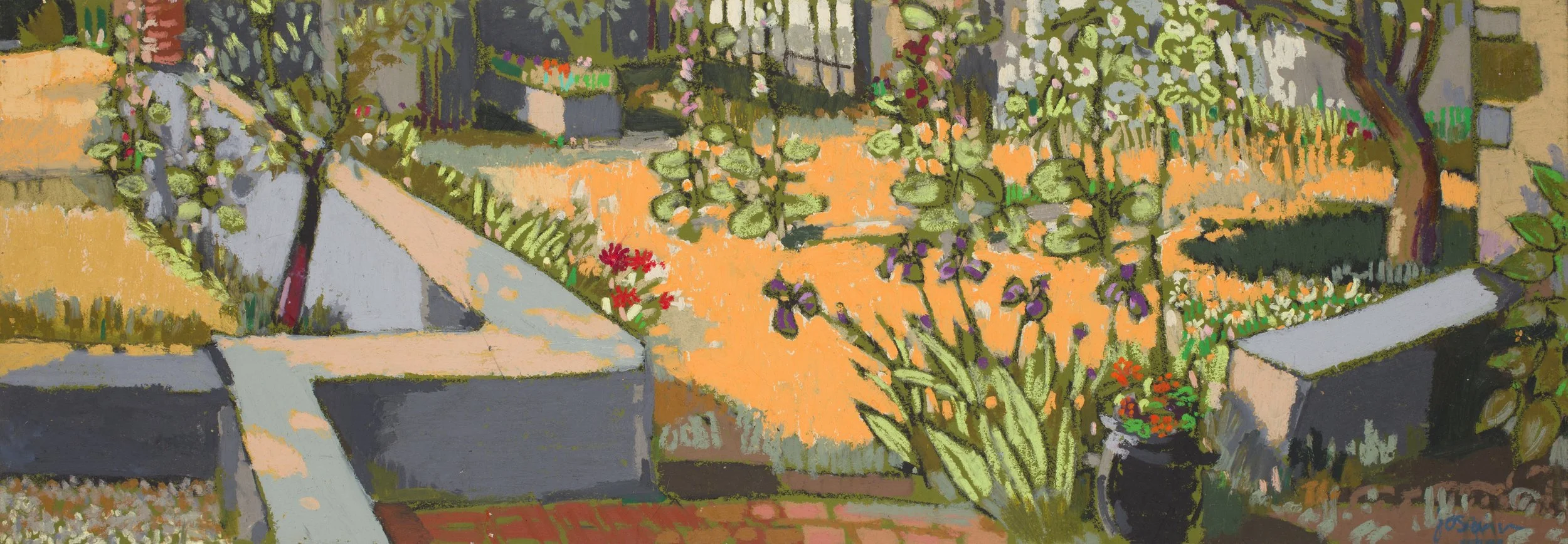 9513_The Well Garden. Oil pastel on board, 14 x 39" (35 x 100cm)