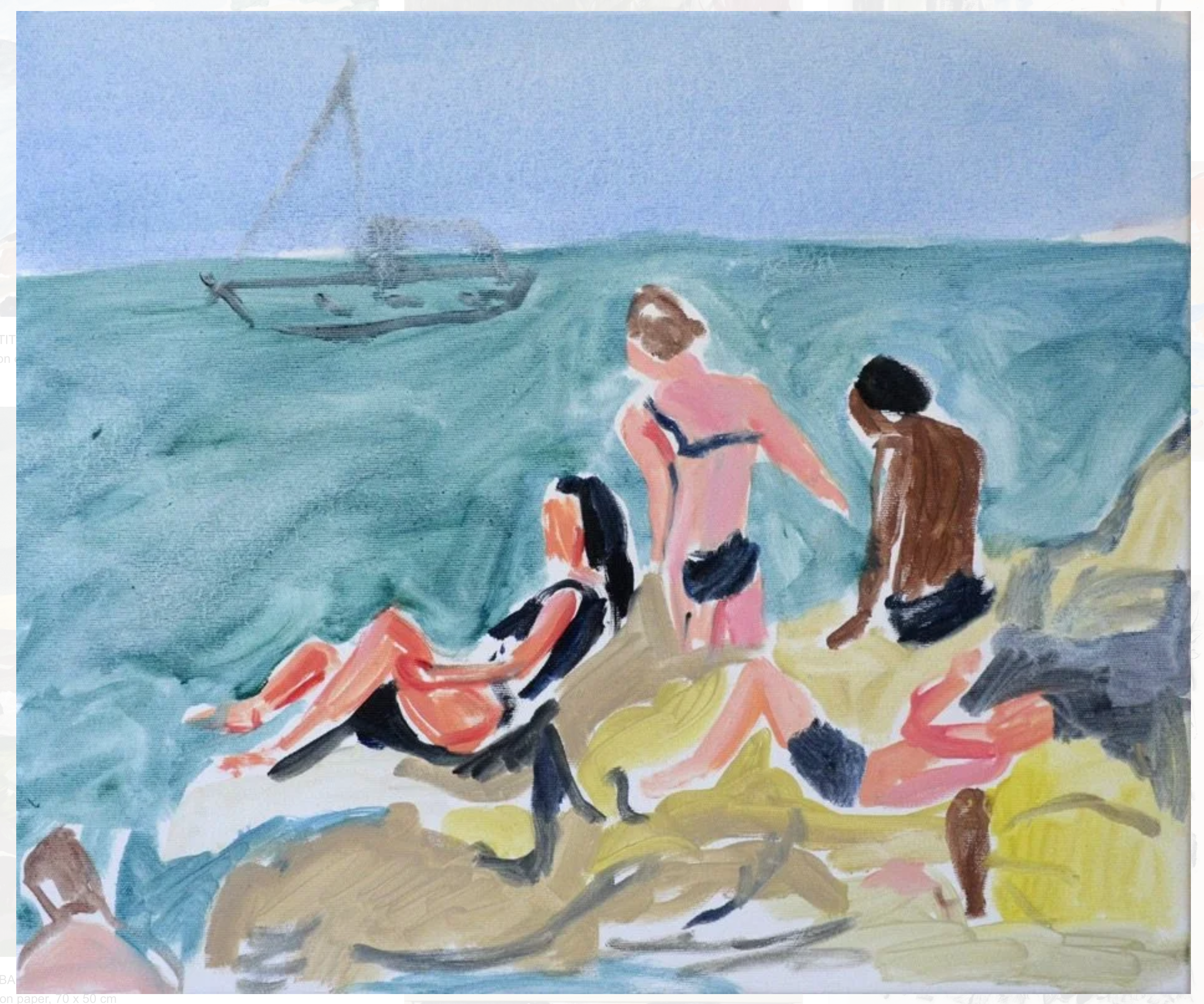 SUNBATH. Oil on canvas. 19.6 x 23.6" (50 x 60 cm). $1,900