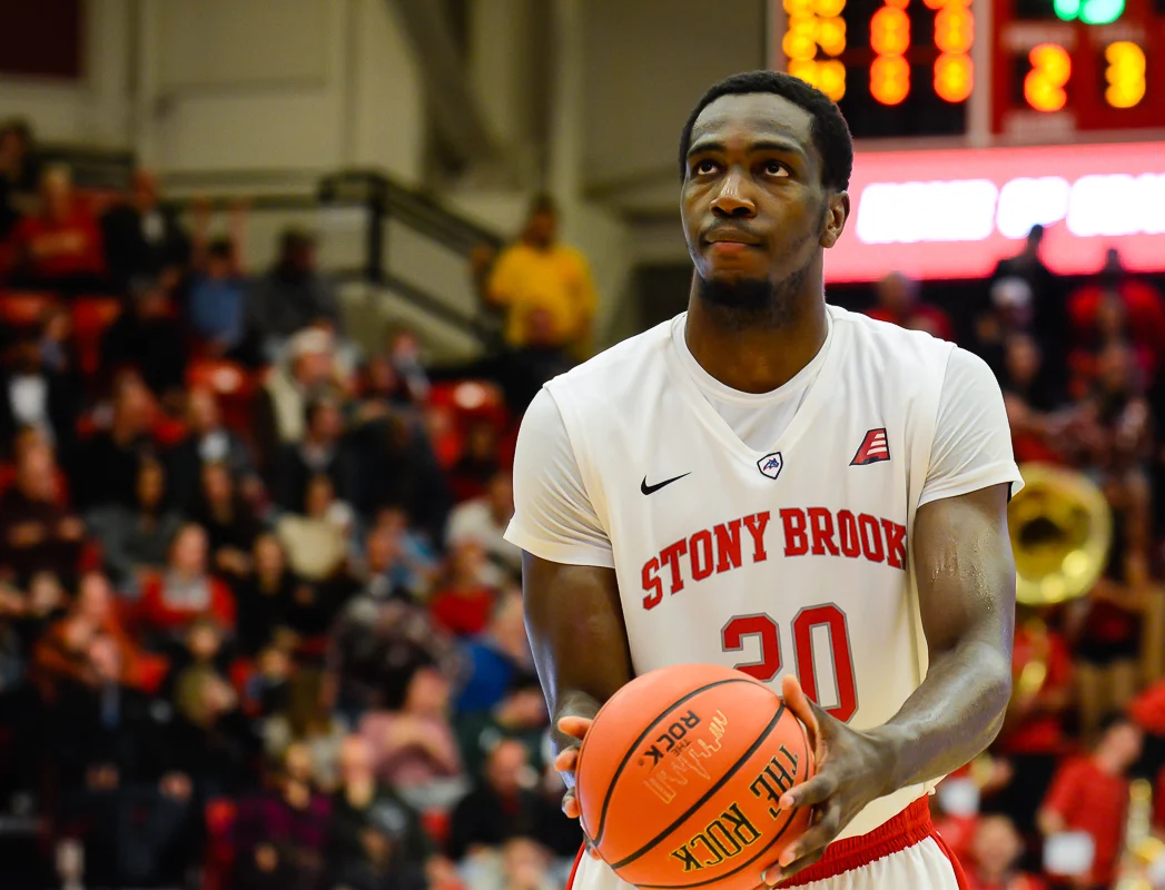 Seawolves senior power forward Jameel Warney takes a free throw against Hartford on March 8, 2016.