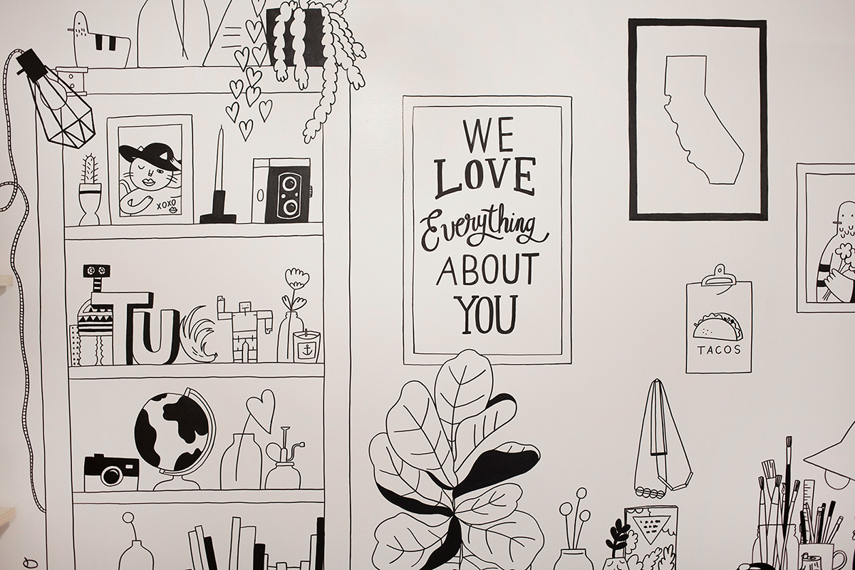 Illustrated wall mural for micro-shop Tiny Universe , 2014.